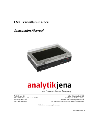 Manual UVP Transilluminators 1UV, Variable, 2UV, 3UV